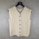 Hand Knitted Jumper Womens Medium M Cream Cardigan Waistcoat Button Up Vintage Icelandic